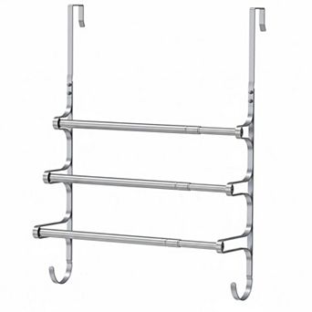 Extendable Over Door Towel Rack Triple Storage Hooks Durable Metal Bathroom