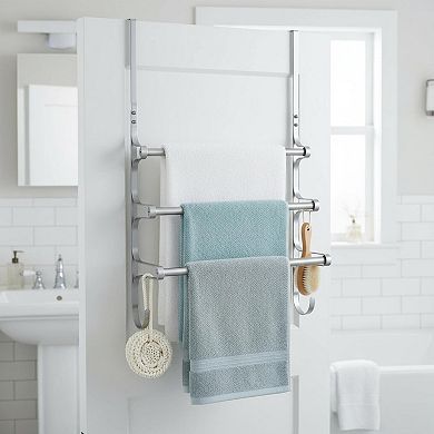 Extendable Over Door Towel Rack Triple Storage Hooks Durable Metal Bathroom