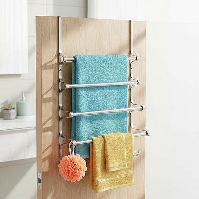 Extendable Over Door Towel Rack Triple Storage Hooks Durable Metal Bathroom