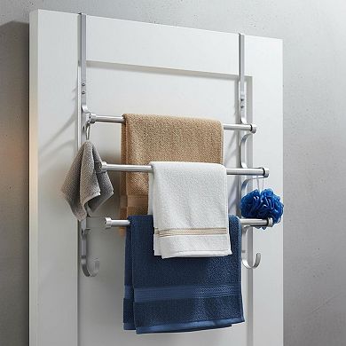 Extendable Over Door Towel Rack Triple Storage Hooks Durable Metal Bathroom