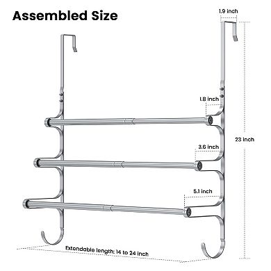 Extendable Over Door Towel Rack Triple Storage Hooks Durable Metal Bathroom