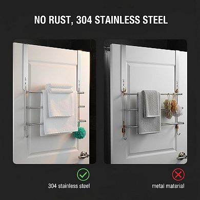 Over The Door Towel Rack 3-Tier Retractable 304 Stainless Steel Punch-free Adjustable