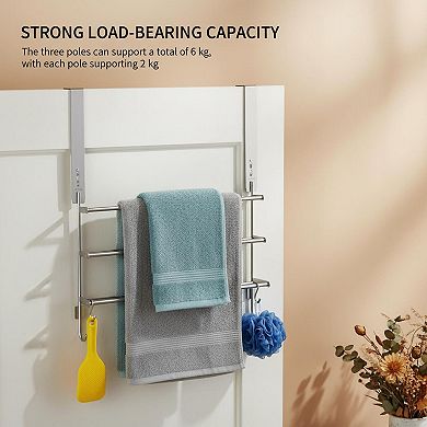 Over The Door Towel Rack 3-Tier Retractable 304 Stainless Steel Punch-free Adjustable
