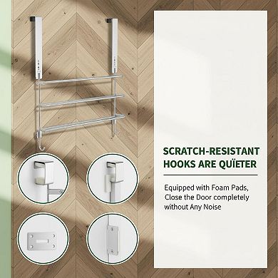 Over The Door Towel Rack 3-Tier Retractable 304 Stainless Steel Punch-free Adjustable