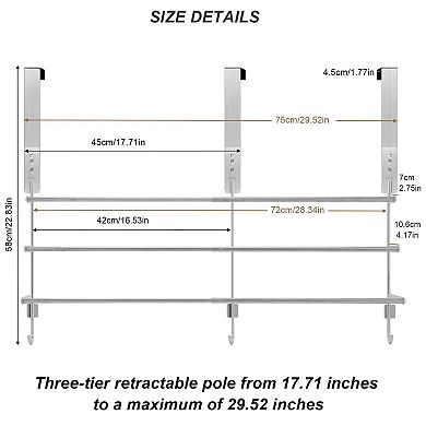Over The Door Towel Rack 3-Tier Retractable 304 Stainless Steel Punch-free Adjustable