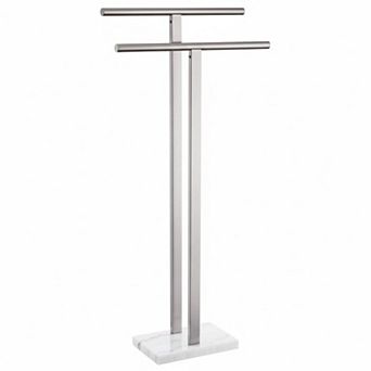 Free Standing 2 tier Towel Rack Brushed Nickel Stainless Steel Heavy Marble Base Bathroom