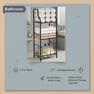 Free Standing 3 Tier Towel Rack Bathroom Storage Organizer Metal Shelf