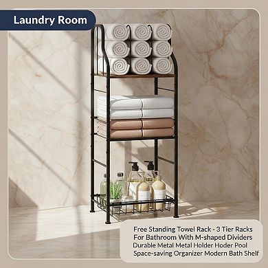 Free Standing 3 Tier Towel Rack Bathroom Storage Organizer Metal Shelf