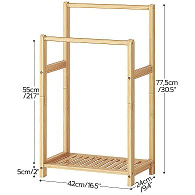 Freestanding Bamboo Towel Rack 2 Tier Blanket Display Stand with Storage Shelf