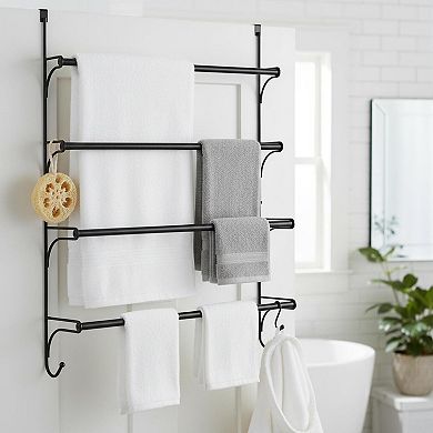 Adjustable Over The Door Triple Towel Rack Hooks Flexible Easy Install Durable Space Saving