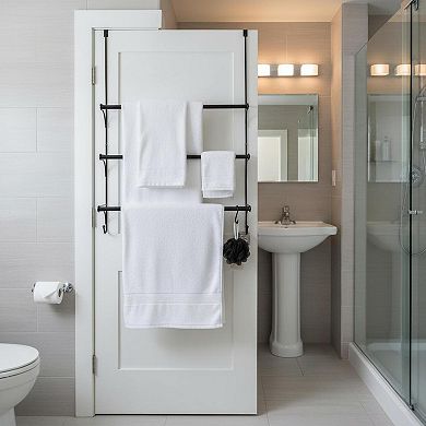 Adjustable Over The Door Triple Towel Rack Hooks Flexible Easy Install Durable Space Saving