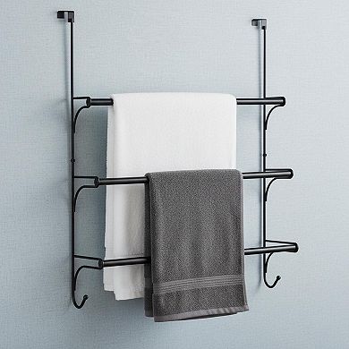 Adjustable Over The Door Triple Towel Rack Hooks Flexible Easy Install Durable Space Saving