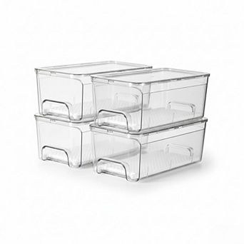 Refrigerator Drawer Organizer Bins 4 Pack Clear Stackable