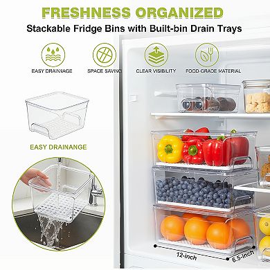 Refrigerator Drawer Organizer Bins 4 Pack Clear Stackable