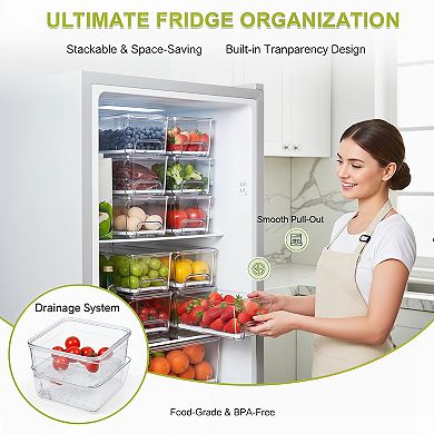Refrigerator Drawer Organizer Bins 4 Pack Clear Stackable
