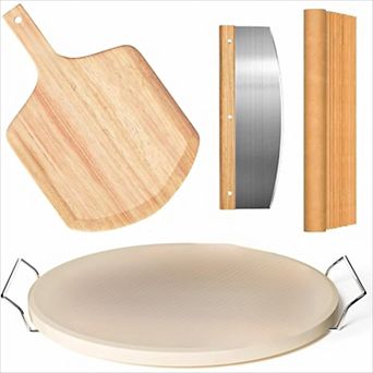 Round Pizza Stone Set 5 pc 13 Inch with Pizza Peel and Cutter