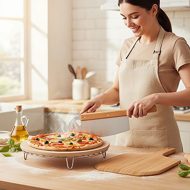 Round Pizza Stone Set 5 PCS 13 Inch with Pizza Peel and Cutter