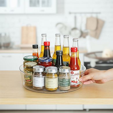 Lazy Susan Organizer for Cabinet 4 Pack Clear Turntable with Handles