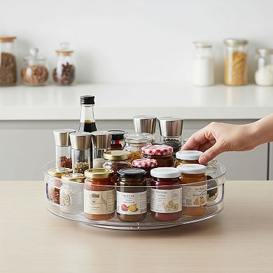 Lazy Susan Organizer for Cabinet 4 Pack Clear Turntable with Handles