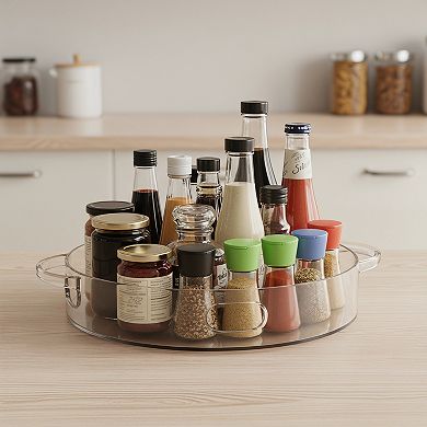Lazy Susan Organizer for Cabinet 4 Pack Clear Turntable with Handles