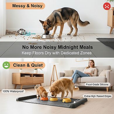 Silicone Dog Mat Large Pet Feeding with Residue Collection Pocket