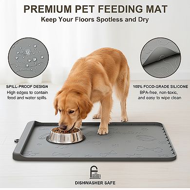 Silicone Dog Mat Large Pet Feeding with Residue Collection Pocket