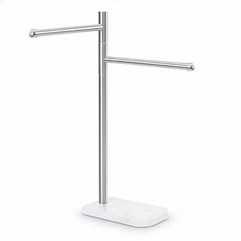 Stainless Steel Hand Towel Holder Stand Marble Base 2 Swivel Arms Bathroom Kitchen Countertop