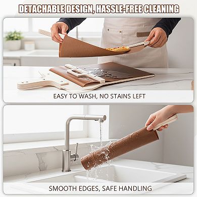 Sliding Pizza Peel with Pizza Cutter Rocker Detachable Handle