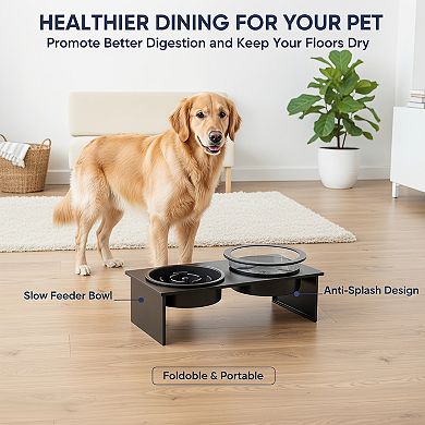 Elevated Dog Bowls Large Breed with Adjustable Height Stand