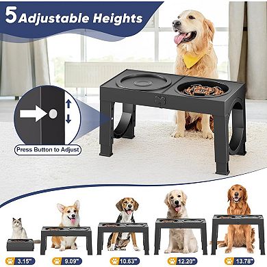Elevated Dog Bowls Large Breed with Adjustable Height Stand
