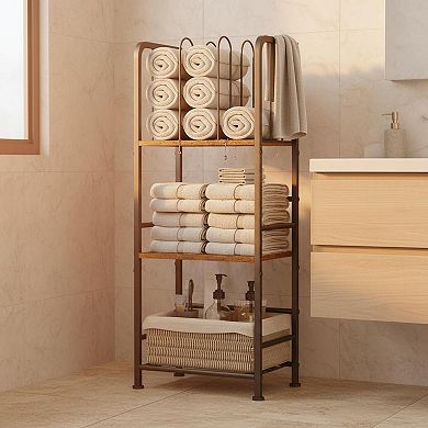 Free Standing 3-Tier Towel Rack Metal Wood Detachable U-Shaped Rustic Bathroom Pool Storage