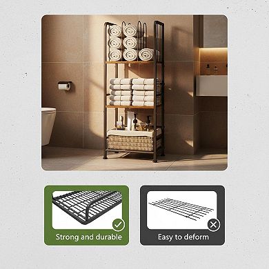Free Standing 3-Tier Towel Rack Metal Wood Detachable U-Shaped Rustic Bathroom Pool Storage