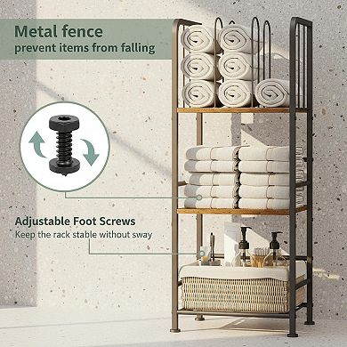 Free Standing 3-Tier Towel Rack Metal Wood Detachable U-Shaped Rustic Bathroom Pool Storage