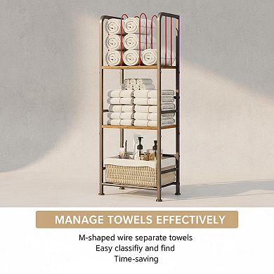 Free Standing 3-Tier Towel Rack Metal Wood Detachable U-Shaped Rustic Bathroom Pool Storage