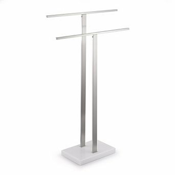 Standing Towel Rack 2 tier Freestanding with Heavy Marble Base 18/8 Stainless Steel Brushed Finish