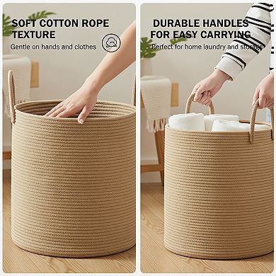 Jute Rope Laundry Hamper Basket 58L Tall for Nursery