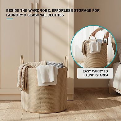 Jute Rope Laundry Hamper Basket 58L Tall for Nursery