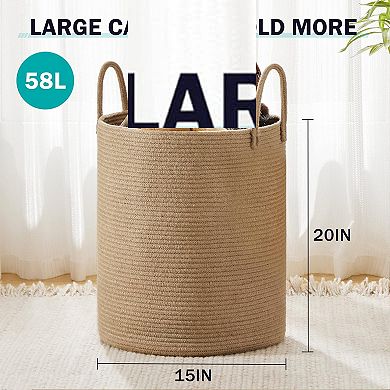 Jute Rope Laundry Hamper Basket 58L Tall for Nursery