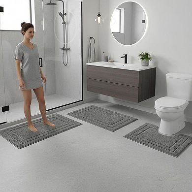 3 Piece Bathroom Rugs Set Soft Absorbent Non Slip Microfiber Washable