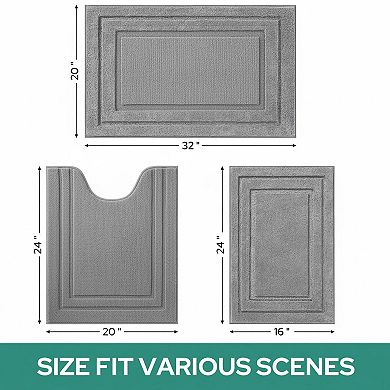 3 Piece Bathroom Rugs Set Soft Absorbent Non Slip Microfiber Washable