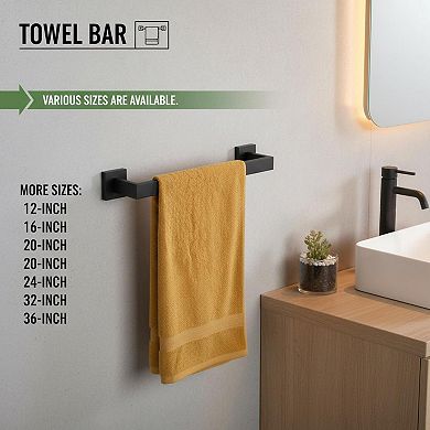 Stainless Steel Towel Bar Wall Mounted Matte Black SUS304 Bathroom Kitchen Rack