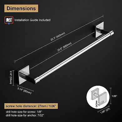 Stainless Steel Towel Bar Wall Mounted Matte Black SUS304 Bathroom Kitchen Rack