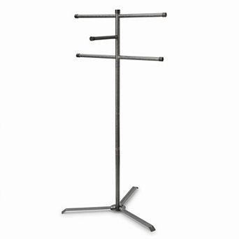 60" Metal Outdoor Pool Towel Rack, Stable Base, 5 Bars, Black, Hot Tub