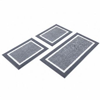 3 pc Microfiber Shaggy Bathroom Rug Set Non Slip Absorbent Ultra Soft With U-shaped Toilet Mat