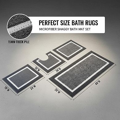 3 Piece Microfiber Shaggy Bathroom Rug Set Non Slip Absorbent Ultra Soft With U-shaped Toilet Mat