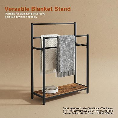 Extra Large Free Standing Towel Rack 3 Tier Blanket Holder with Bottom Shelf
