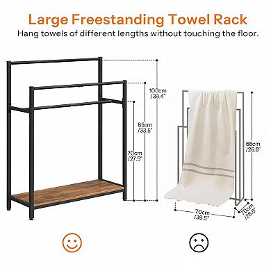 Extra Large Free Standing Towel Rack 3 Tier Blanket Holder with Bottom Shelf