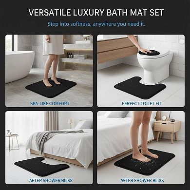 Memory Foam Bathroom Rug Set 3 Piece Non-Slip Water Absorbent Machine Washable Soft Supportive