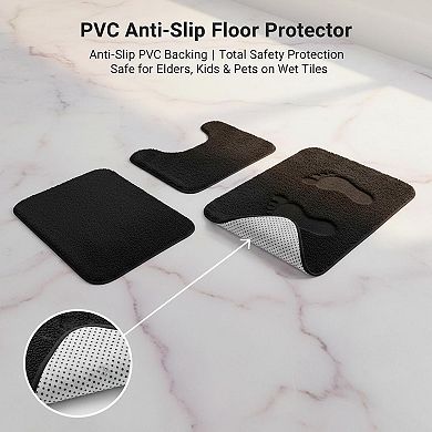 Memory Foam Bathroom Rug Set 3 Piece Non-Slip Water Absorbent Machine Washable Soft Supportive