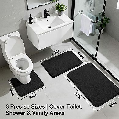 Memory Foam Bathroom Rug Set 3 Piece Non-Slip Water Absorbent Machine Washable Soft Supportive